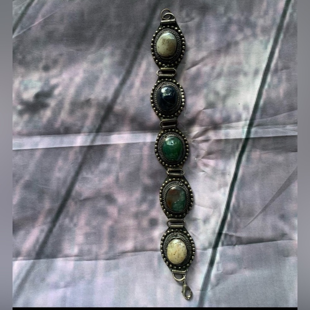 Silver Bracelet with Polished Stones Made in India